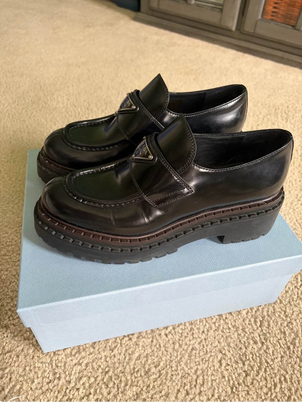 Prada Women's Double Chocolate Leather Loafers - Picture 2 of 9